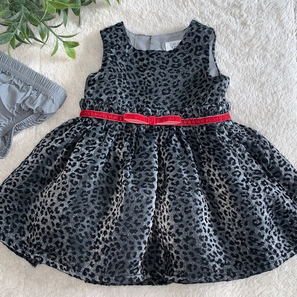 Carter’s 3M Silver & Black Leopard Dress w/ Diaper Cover EUC